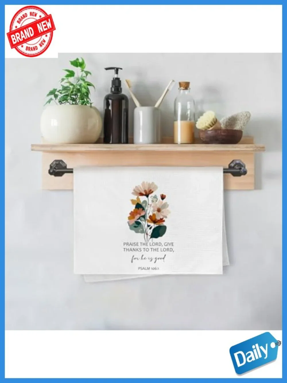 Floral Bible Verse Kitchen Towels Set of 2, 16x24, Polyester, Machine Washable,